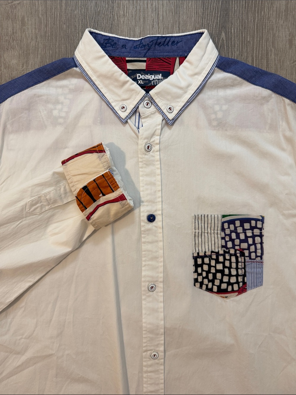 Desigual XL Regular White Button-Down Casual Long Sleeve Men’s Cotton Shirt